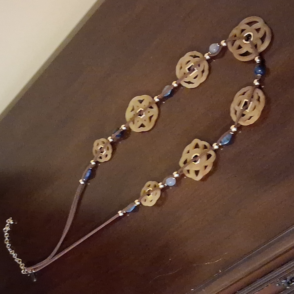Chicos Leather And Blue Beads Necklace